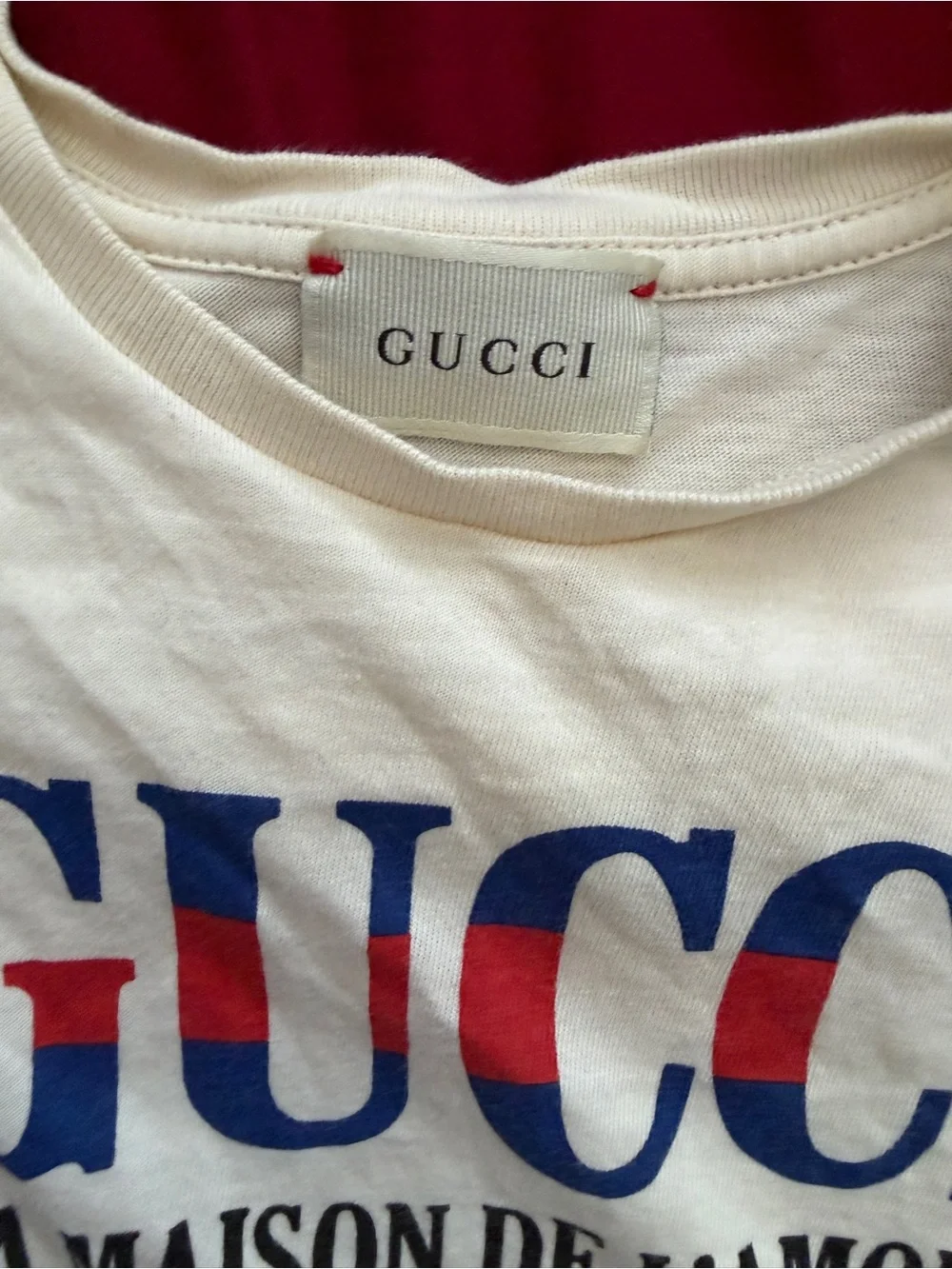 Gucci White Kids Tee with Blue and Red Logo